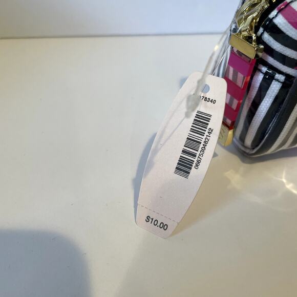 Victoria's Secret Make Up Bag Womens Black White Pink Stripe Beauty Cosmetic - Picture 3 of 8